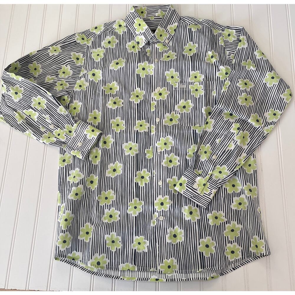 French Crown Striped Floral Retro Long Sleeve Button Down Size Mens‎ 38